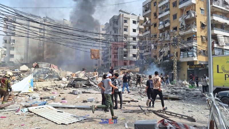 بالصور| محيط مكان الغارة الصهيونية في الضاحية الجنوبية لبيروت